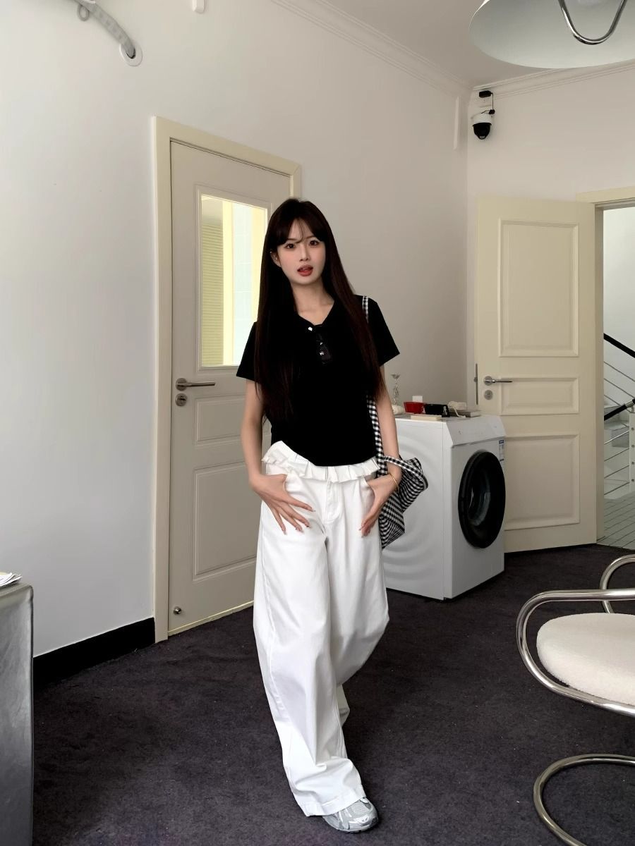 PAISLEY™ – Elegante Jeans mit weitem Bein und Spitzenbesatz