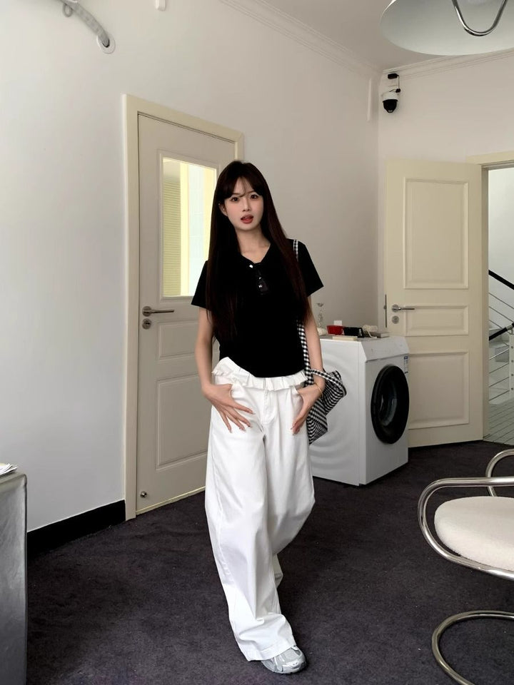 PAISLEY™ – Elegante Jeans mit weitem Bein und Spitzenbesatz