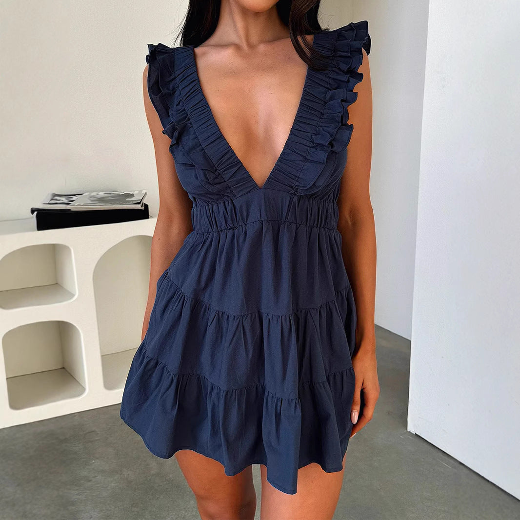 OMANA™ - Schickes ärmelloses Sommer-Kleid mit V-Ausschnitt