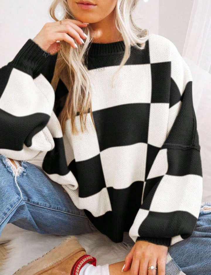 REVERIE™ - Legerer Pullover mit Rundhalsausschnitt, langärmlig, im Karomuster