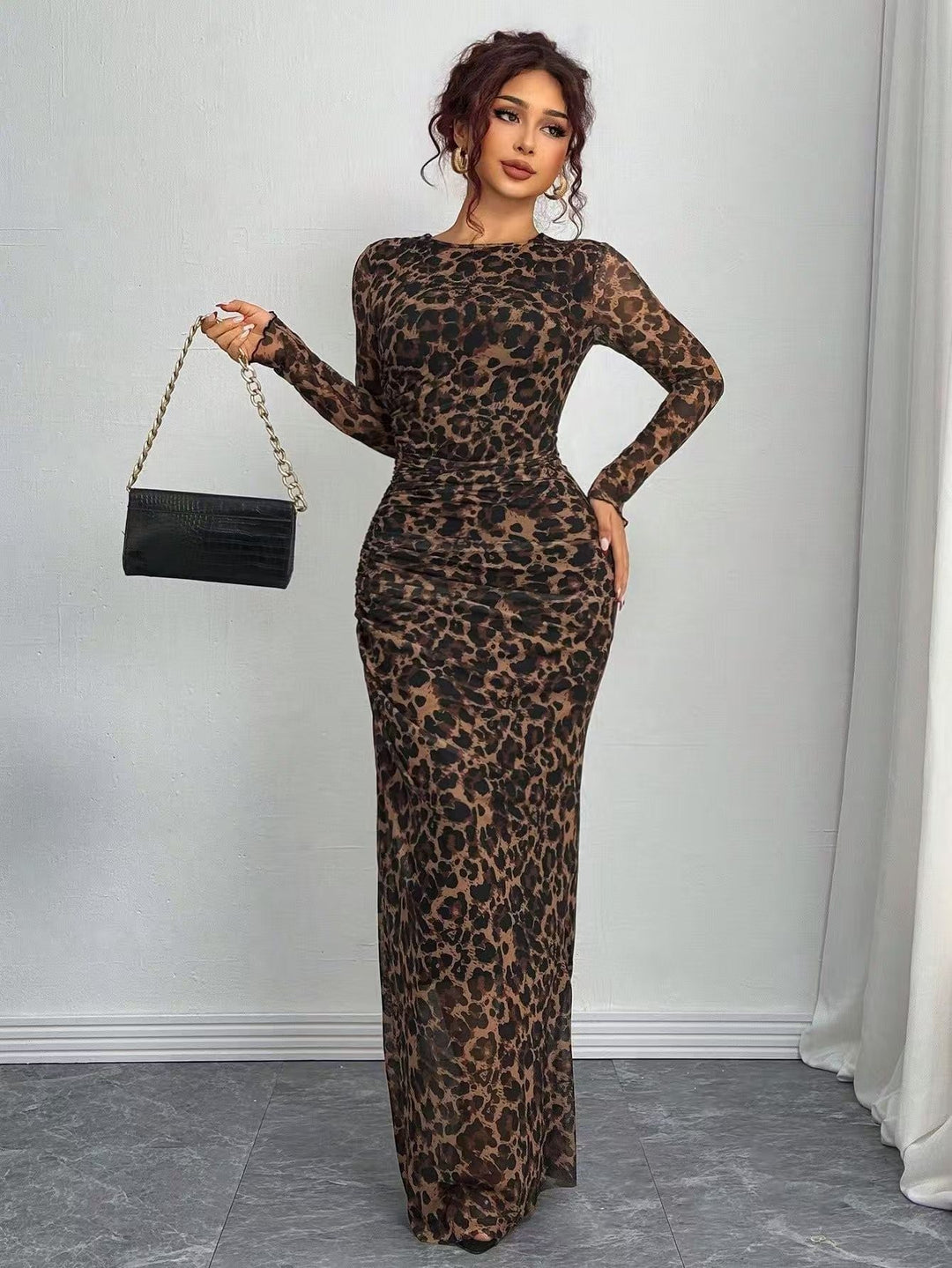 TORINA™ - Gemütliches, bedrucktes, langärmeliges Bodycon-Maxikleid mit Rundhalsausschnitt