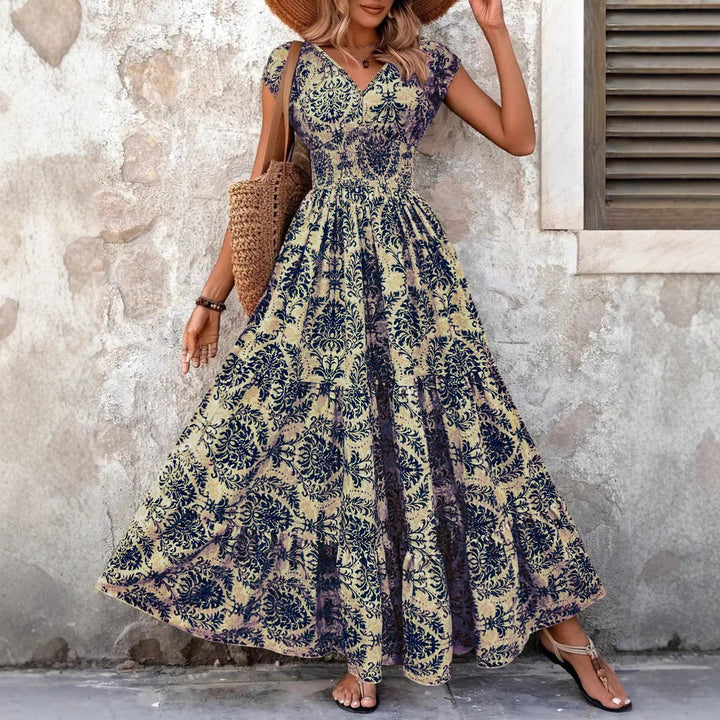 SARKI™ - Schickes Boho-Kleid mit gerafftem V-Ausschnitt für den Sommer