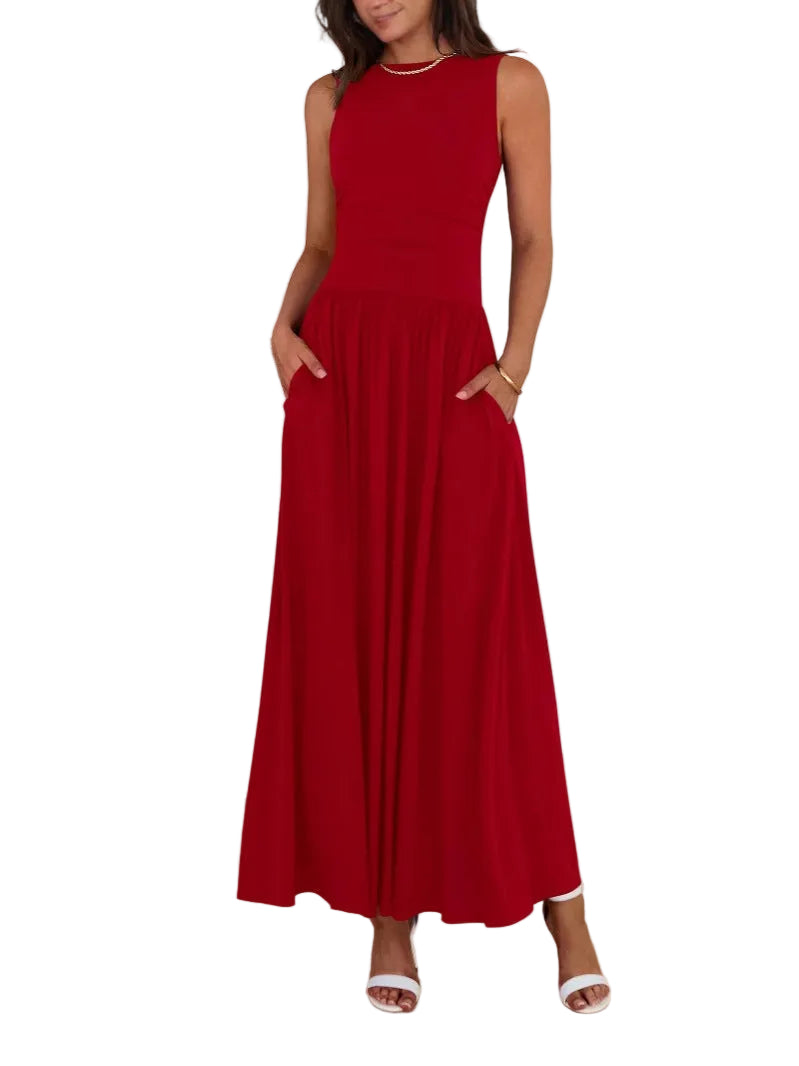 EMMIE™ – Ärmelloses, gerafftes Maxikleid mit hoher Taille