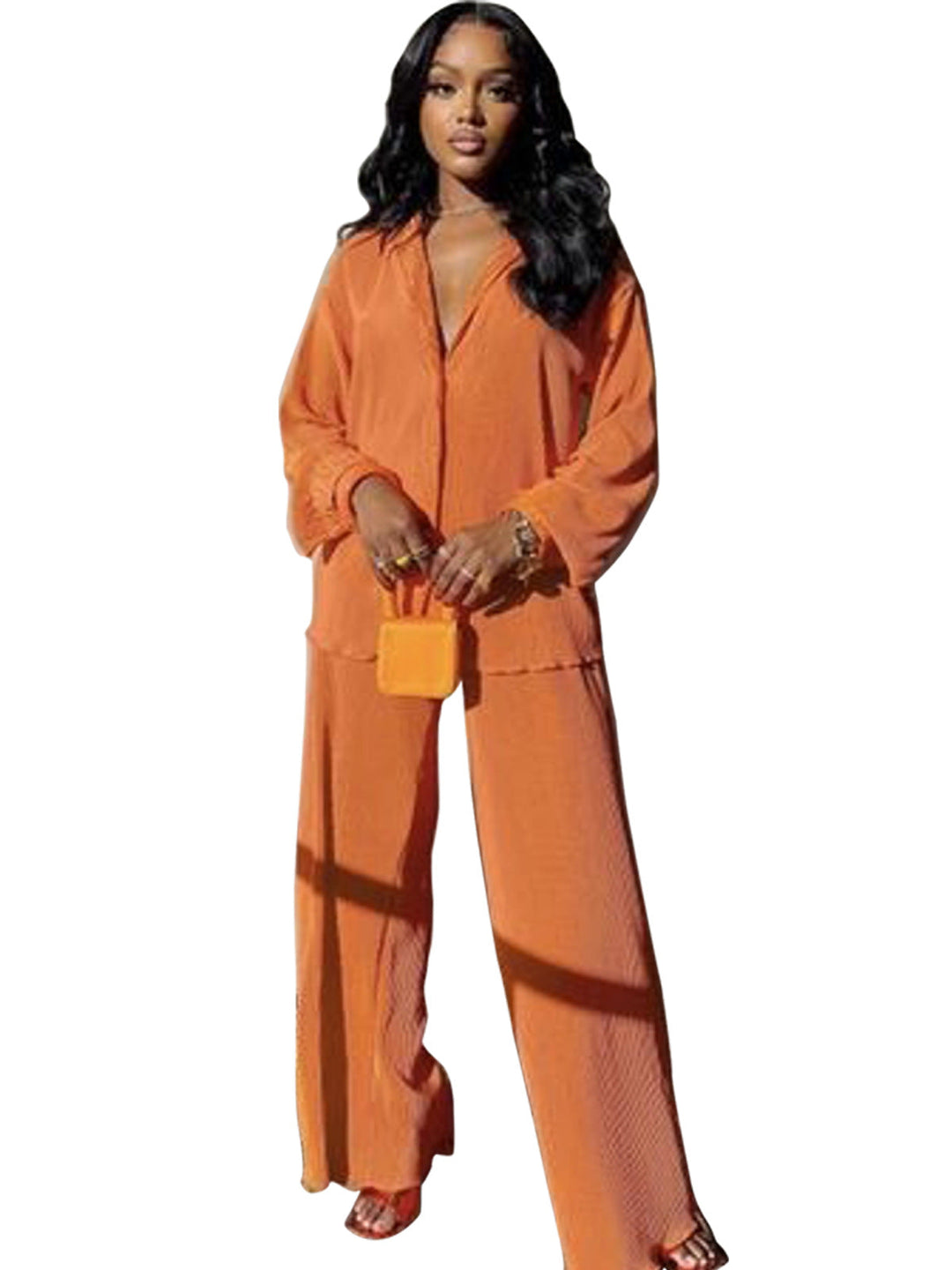 CLEO™ – Elegantes Set aus langärmligem Oberteil mit Kragen und weiter Hose