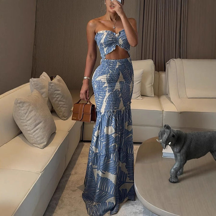 EVIE™ - Tropisches Bandeau-Kleid mit Raffung und schmaler Passform