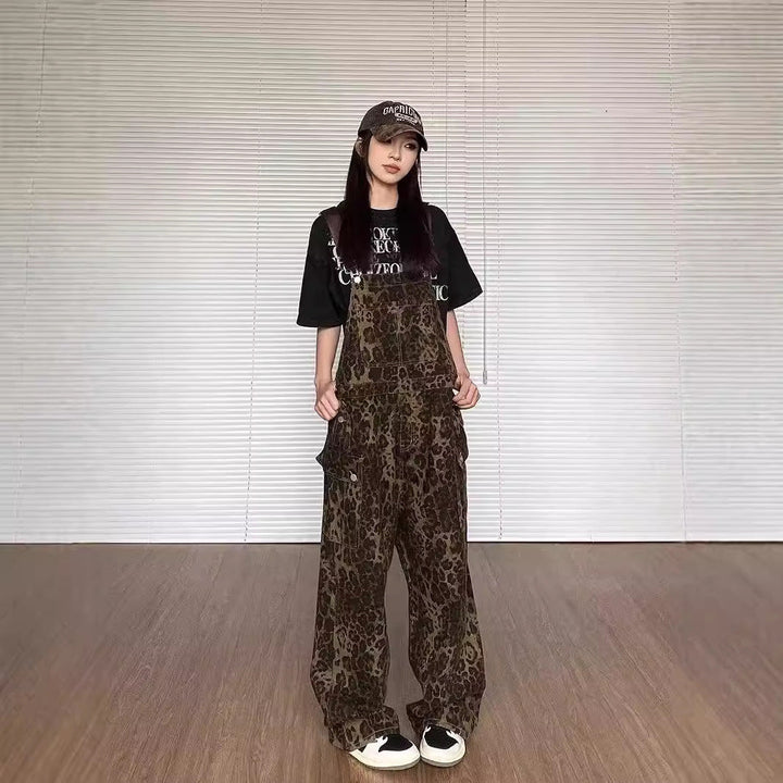 LUNTIAN™ – Vintage Leopard Overall mit weitem Bein