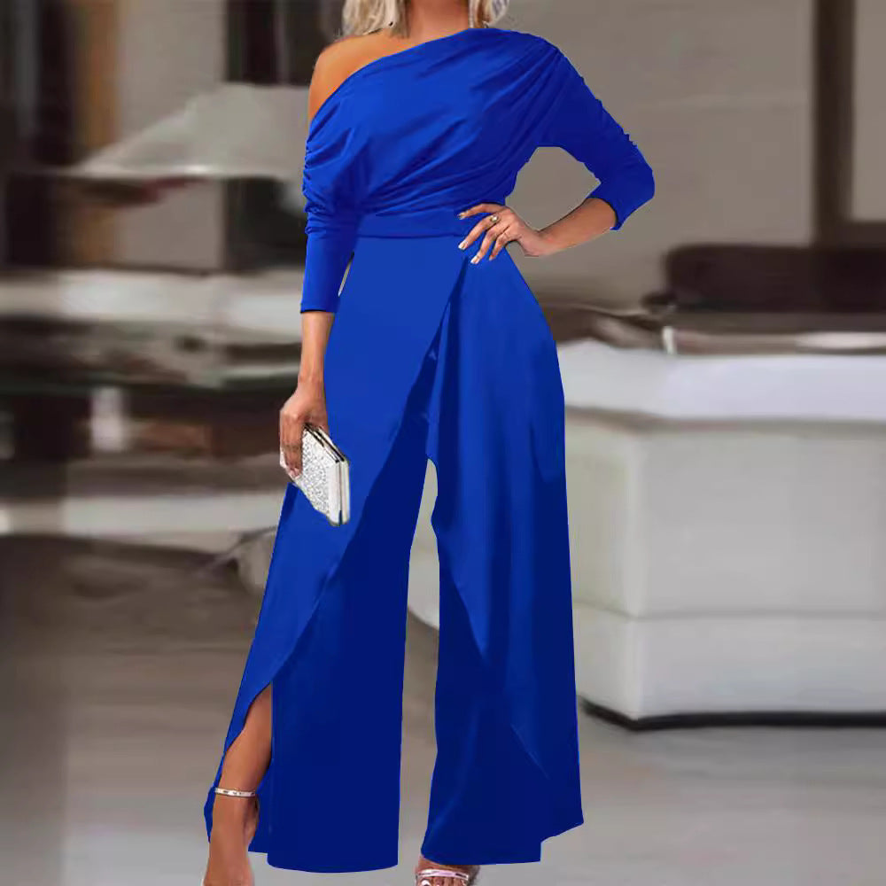 RANA™ - Eleganter geraffter Wickel-Jumpsuit mit geschlitztem Saum