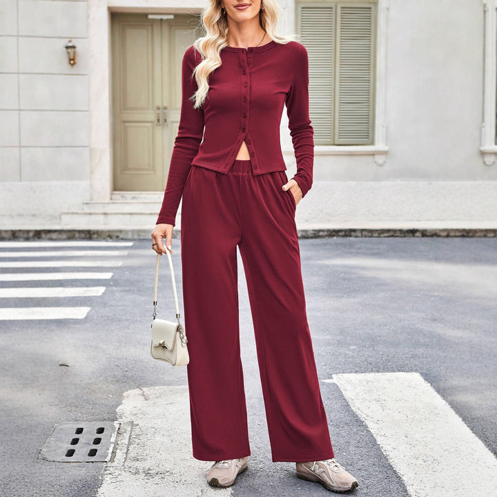 EMELY™ - Zweiteiliges Lounge-Set mit schmal geschnittenem Langarmshirt und Rundhalsausschnitt