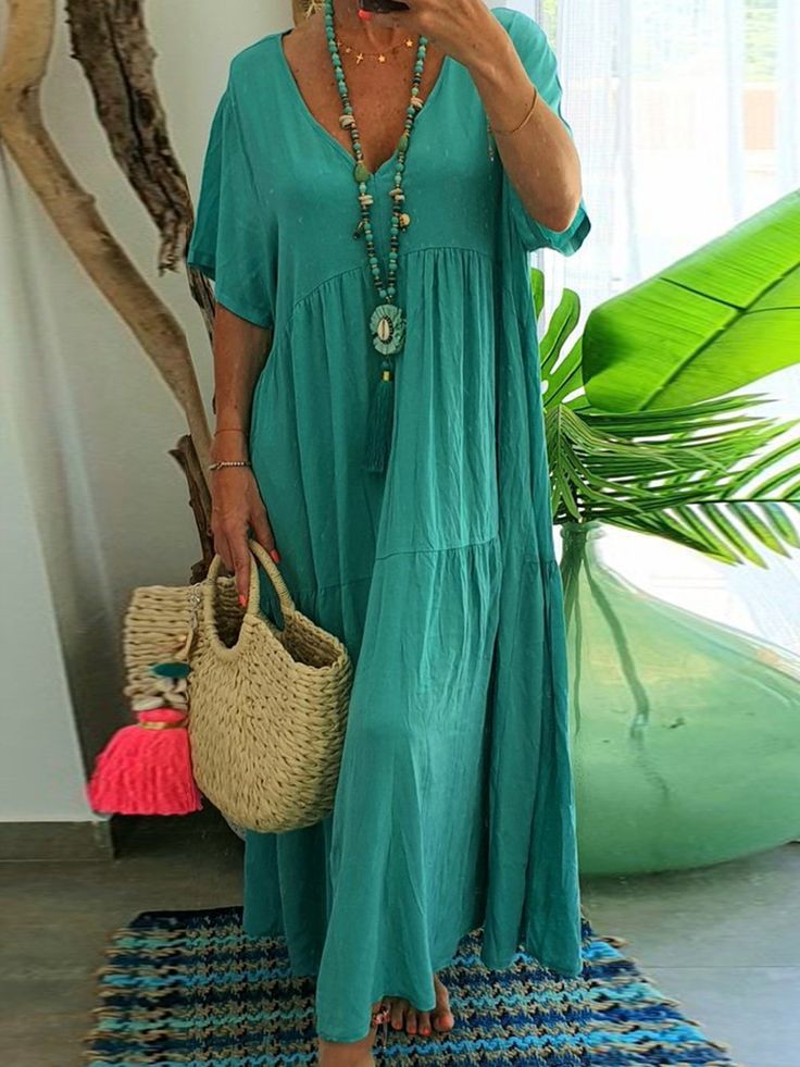 LINNEA™ – Weiches Rüschen-Maxikleid mit V-Ausschnitt