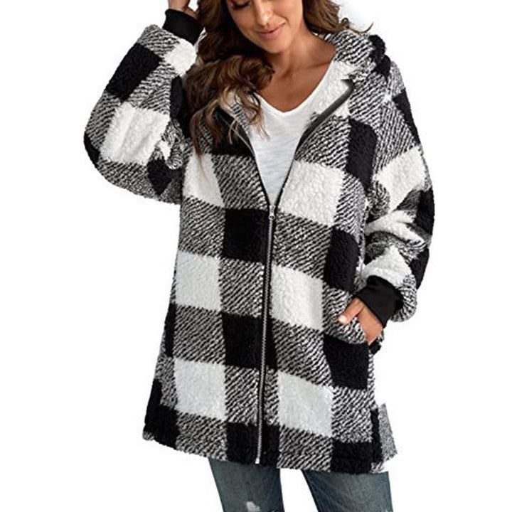ARABELLA™ - Karierter Fleece-Langarm-Kapuzenmantel