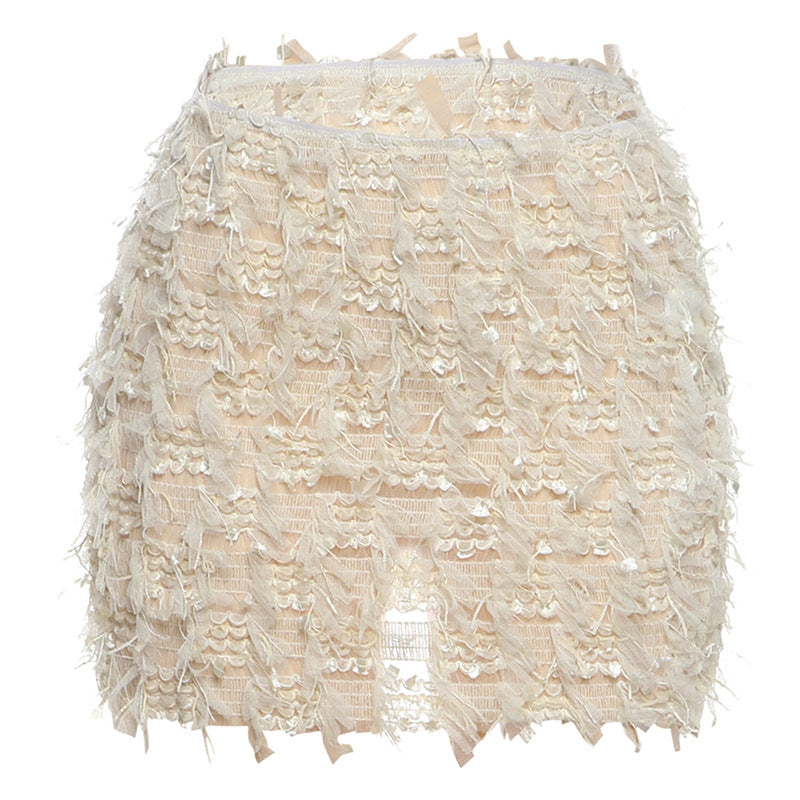 MARIA™ – Eleganter hoch taillierter Minirock mit Fransen-Detail