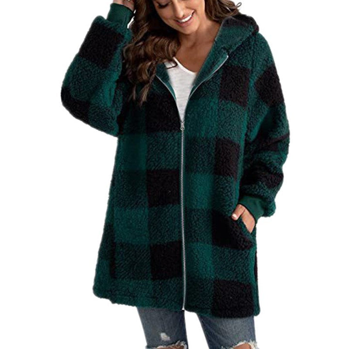 ARABELLA™ - Karierter Fleece-Langarm-Kapuzenmantel