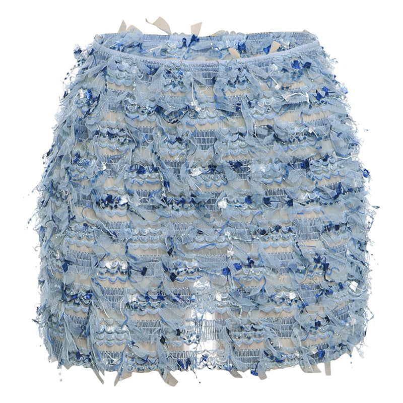 MARIA™ – Eleganter hoch taillierter Minirock mit Fransen-Detail