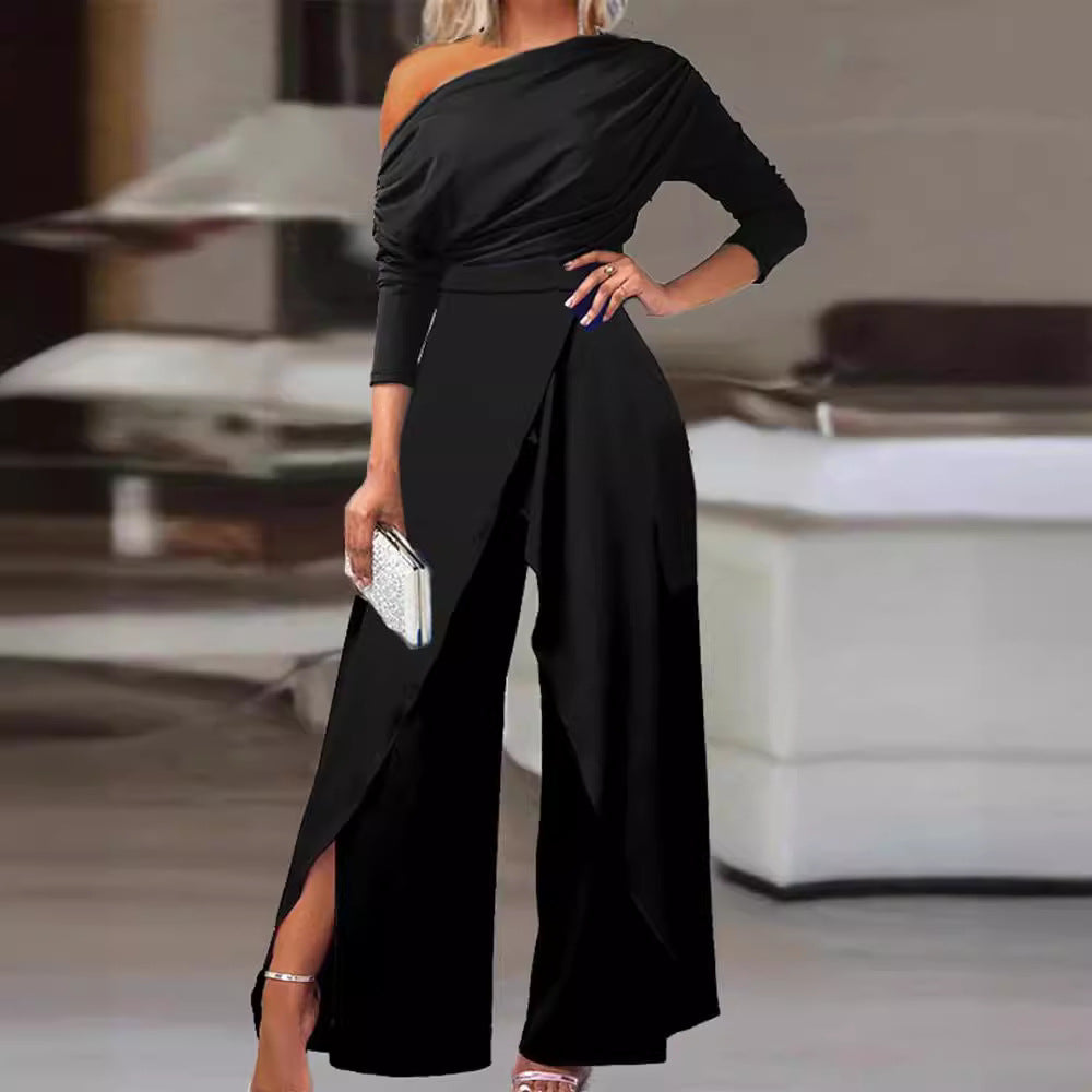 RANA™ - Eleganter geraffter Wickel-Jumpsuit mit geschlitztem Saum