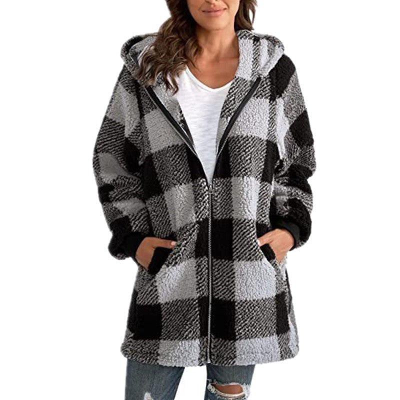 ARABELLA™ - Karierter Fleece-Langarm-Kapuzenmantel