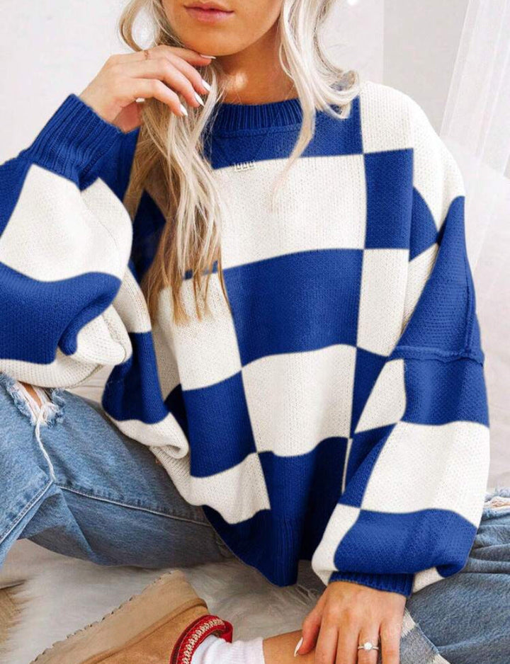 REVERIE™ - Legerer Pullover mit Rundhalsausschnitt, langärmlig, im Karomuster