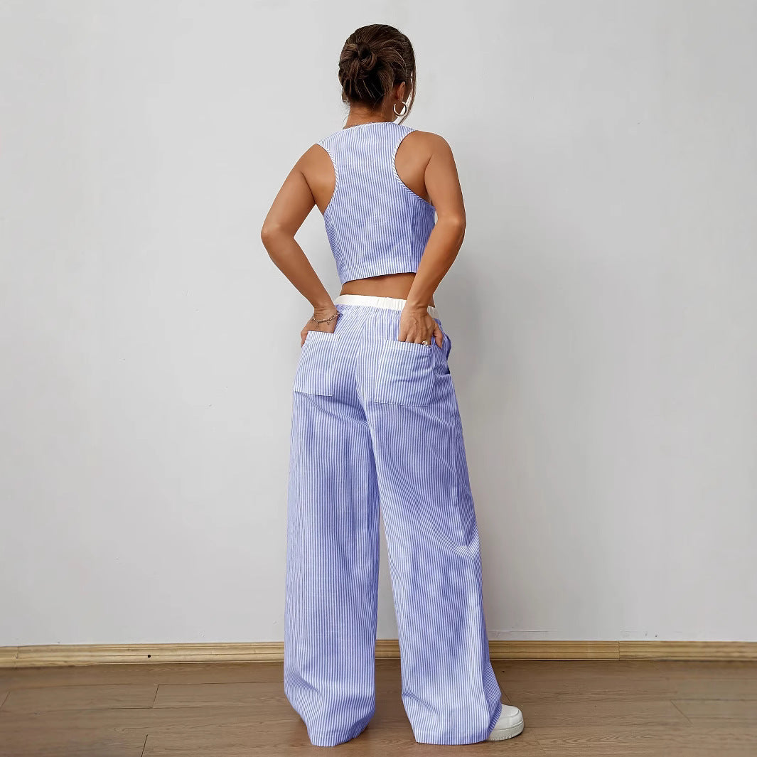 DULCE™ – Elegantes ärmelloses zweiteiliges gestreiftes Lounge-Set
