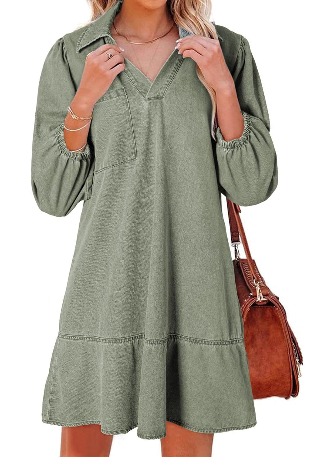 AMAIA™ – Babydoll-Kleid mit V-Ausschnitt und Puffärmeln