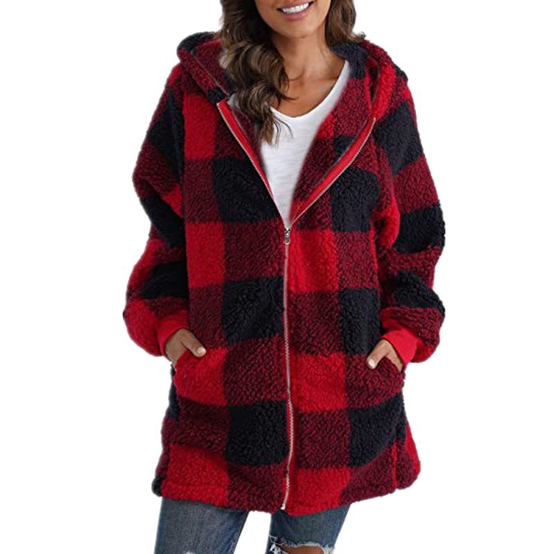 ARABELLA™ - Karierter Fleece-Langarm-Kapuzenmantel