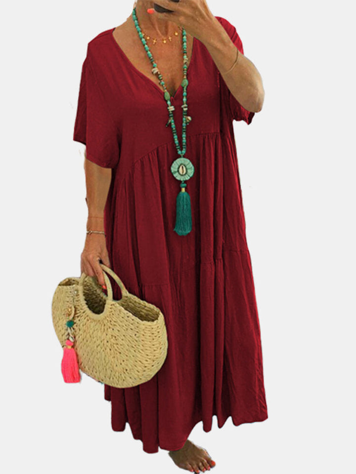 LINNEA™ – Weiches Rüschen-Maxikleid mit V-Ausschnitt