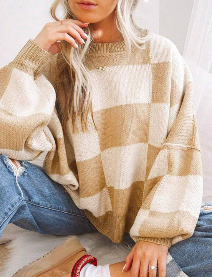 REVERIE™ - Legerer Pullover mit Rundhalsausschnitt, langärmlig, im Karomuster