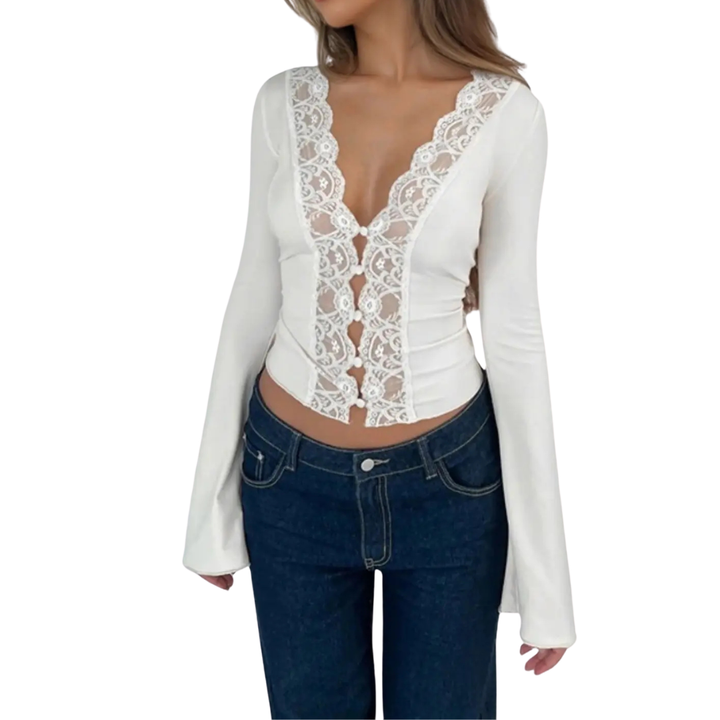 ROXANNE™ – Spitzen-Cropped-Cardigan-Oberteil