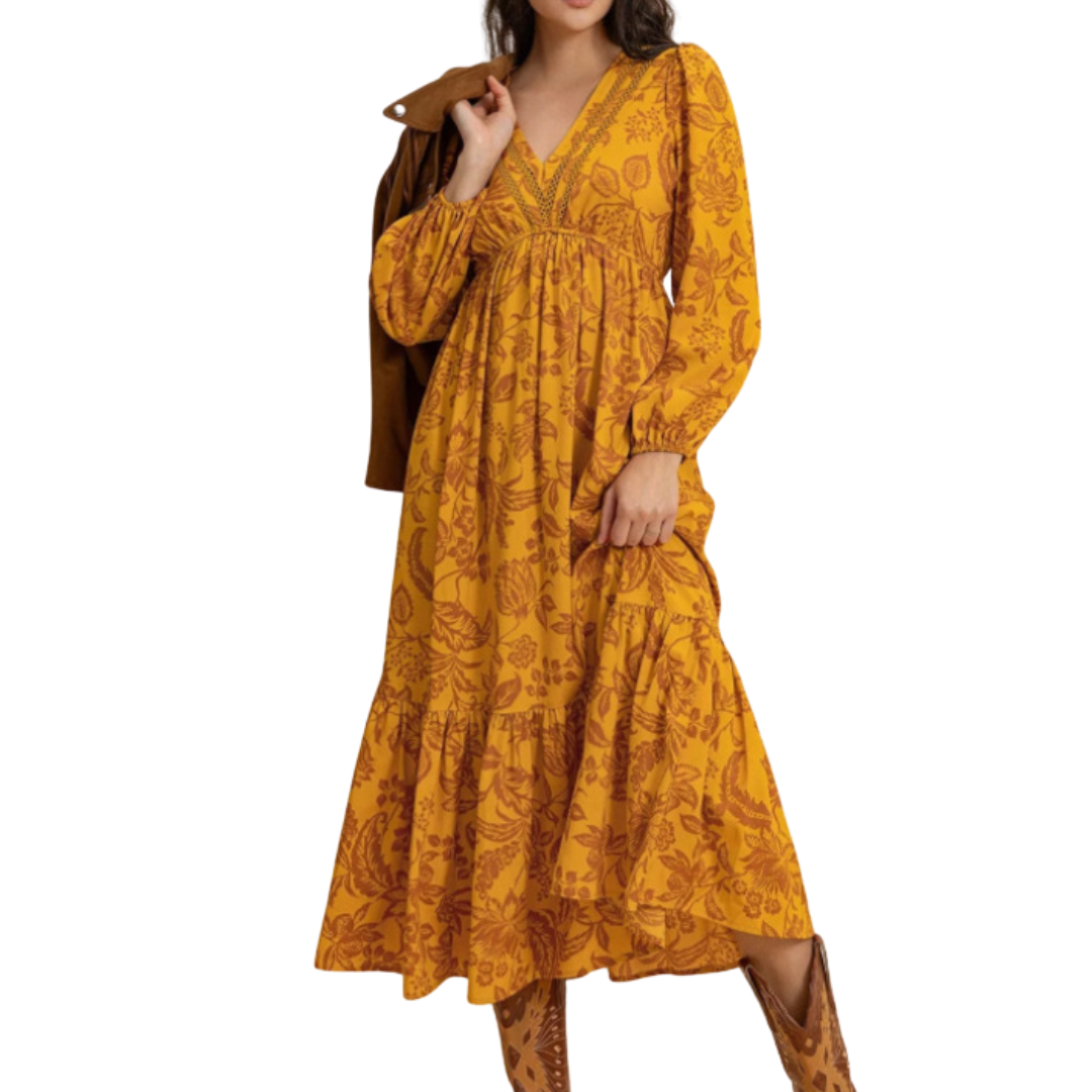 FAUNA™ – Geblümtes Rüschensaum-Kleid mit Bischofsärmeln