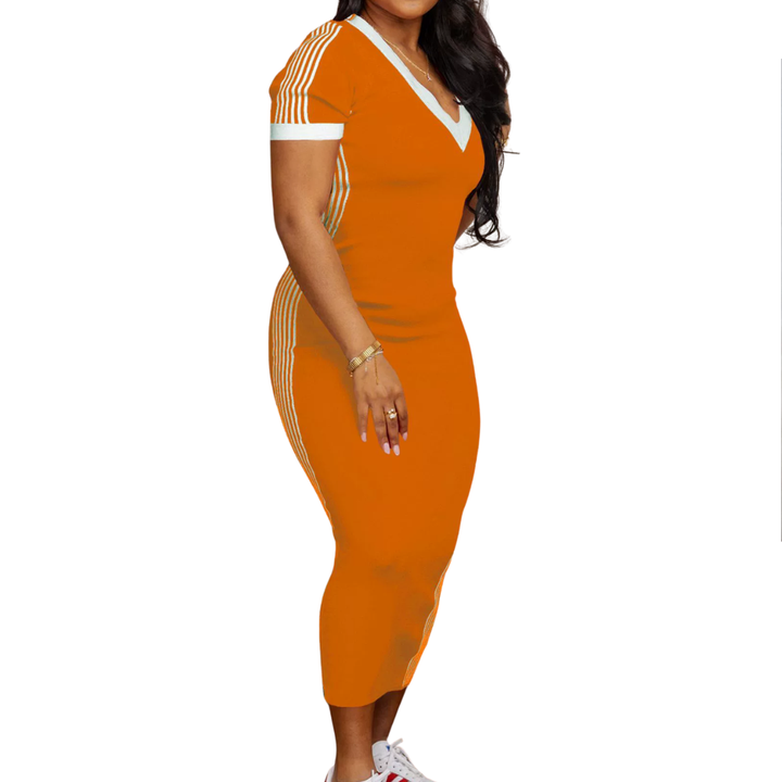 TATUM™ – Lässiges V-Ausschnitt-Kleid mit gestreiften Abschlüssen