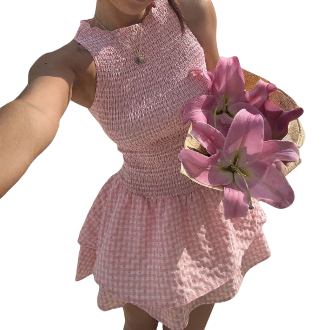FLEURIE™ – Süßes kariertes Minikleid mit Gürtel