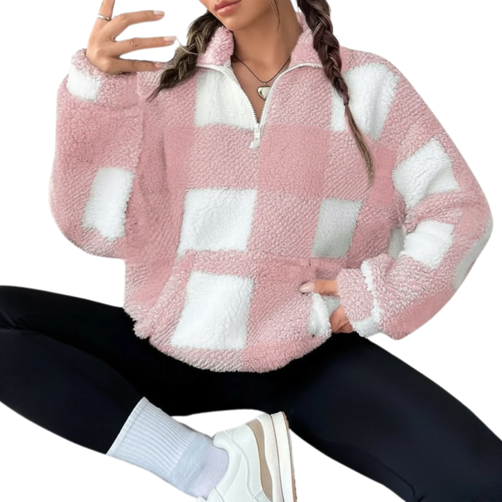 JOELLE™ – Gemütliches Plaid Half-Zip Fleece-Sweatshirt
