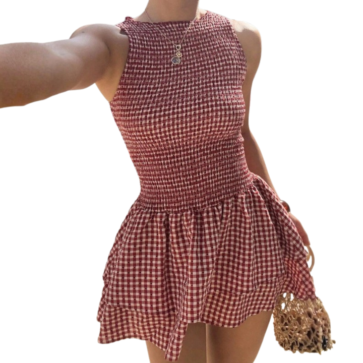 FLEURIE™ – Süßes kariertes Minikleid mit Gürtel