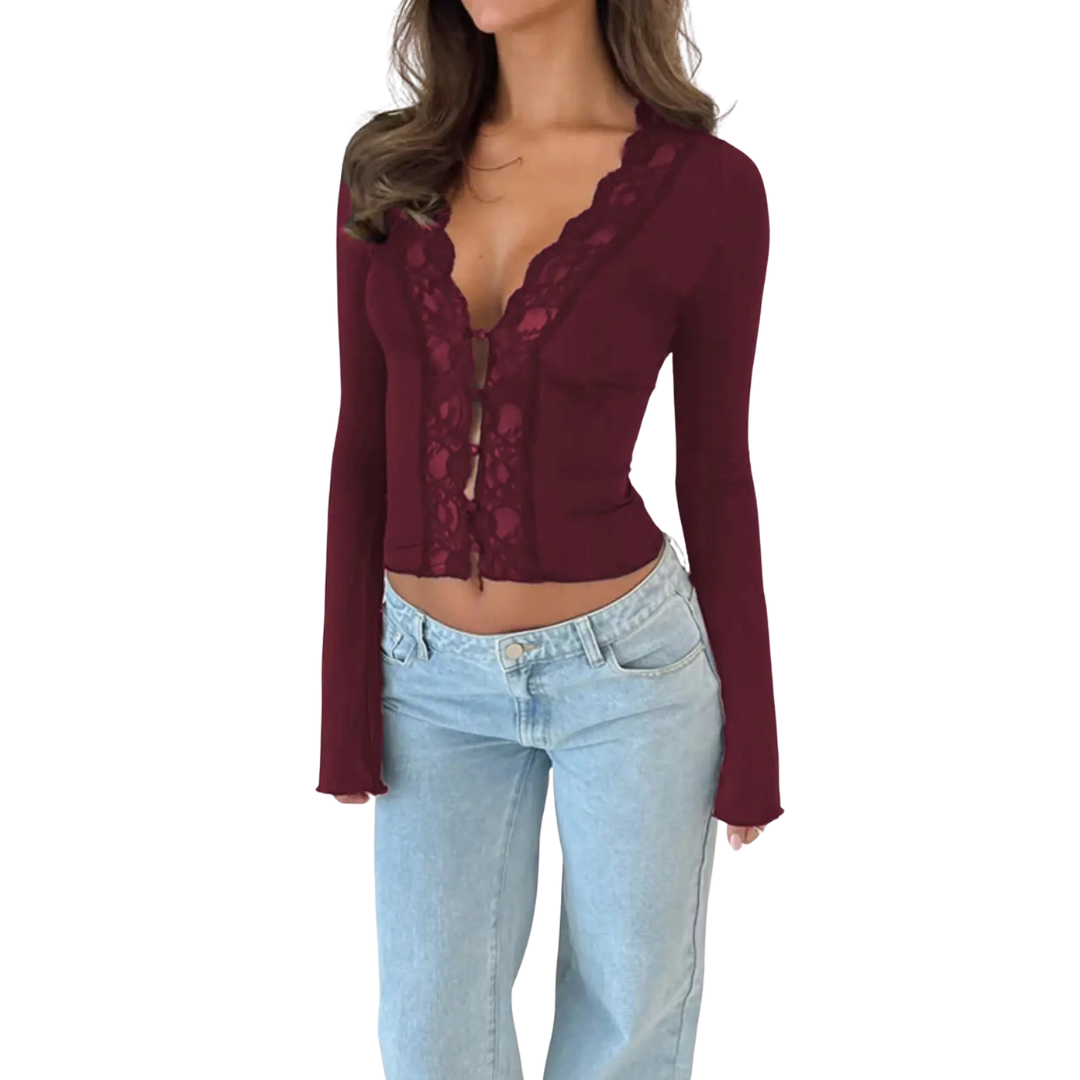 ROXANNE™ – Spitzen-Cropped-Cardigan-Oberteil