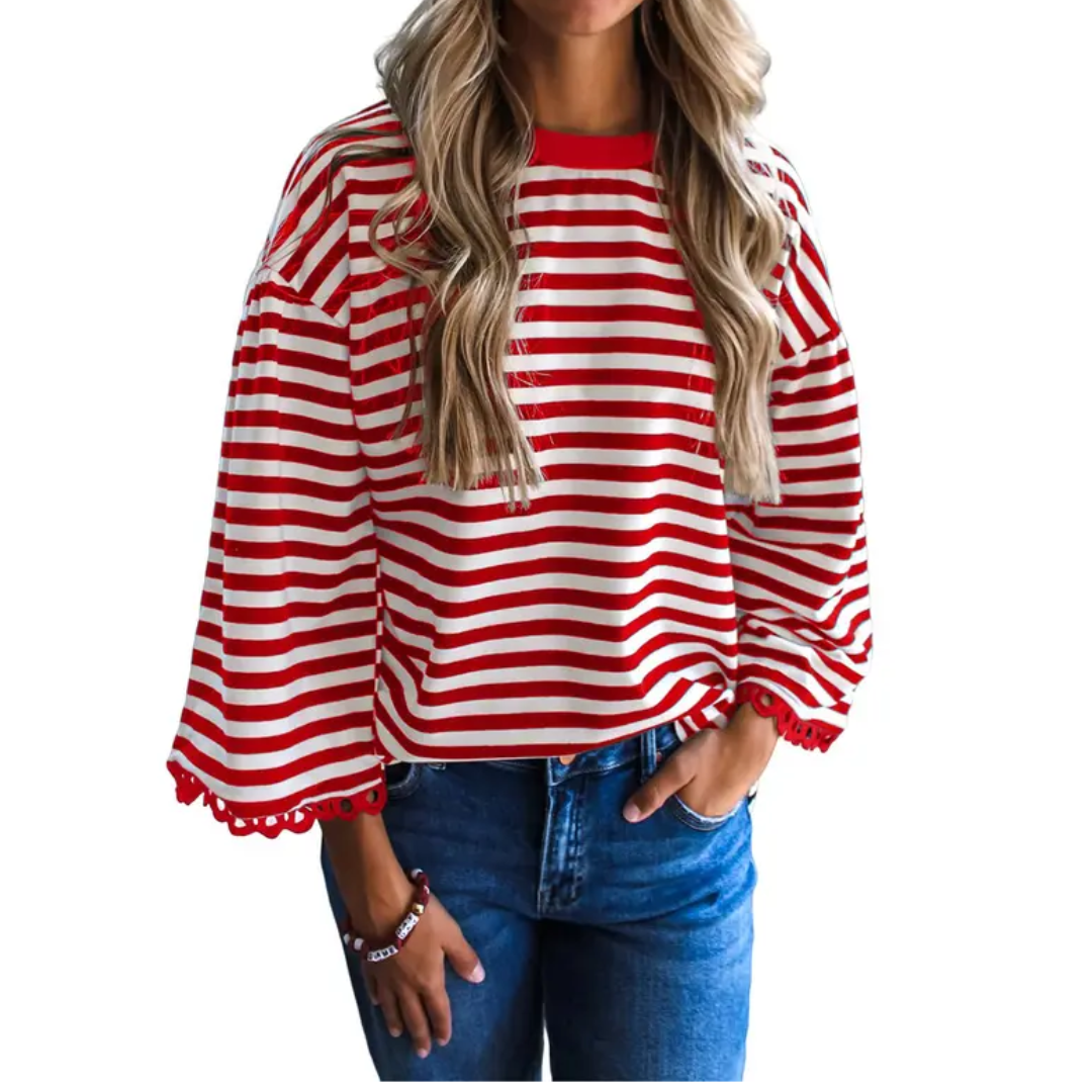 FRANKI™ – Übergroßes Sweatshirt mit gestreiften Spitzenbesätzen
