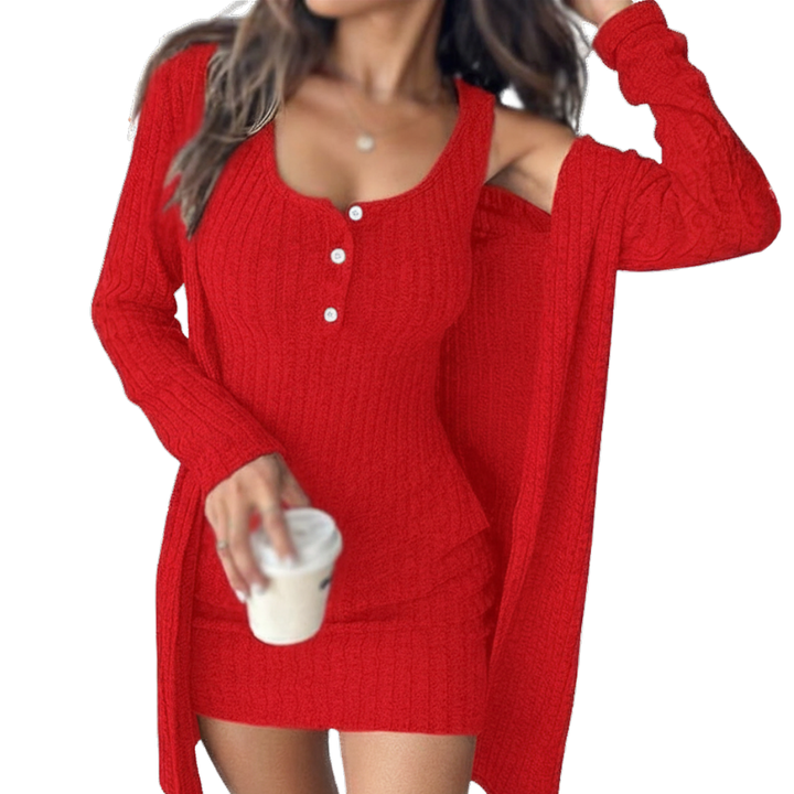 JOWEN™ – Geripptes Strick-Trägerkleid-Set