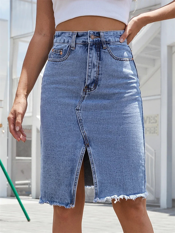 GISELE™ – Lässiger Jeans-Midi-Rock mit Schlitz