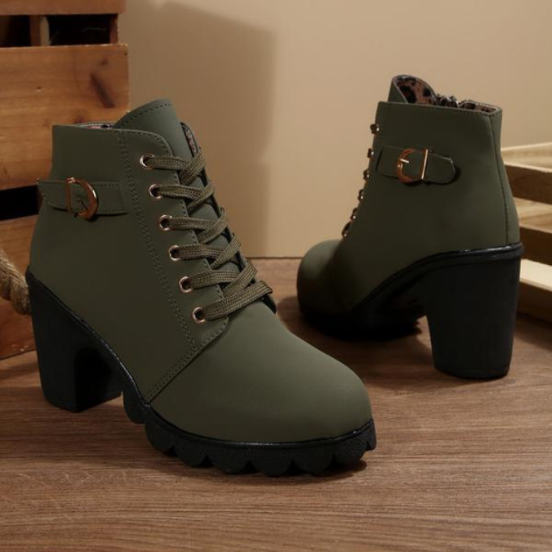 KATNI™ – Schicke Schnürstiefeletten mit Metallschnalle und klobigem Absatz