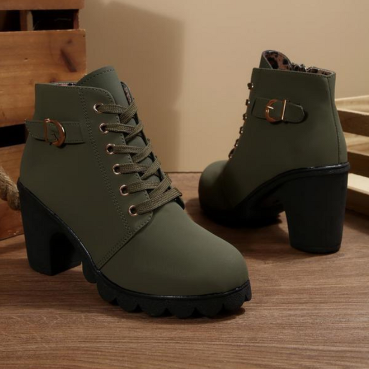KATNI™ – Schicke Schnürstiefeletten mit Metallschnalle und klobigem Absatz