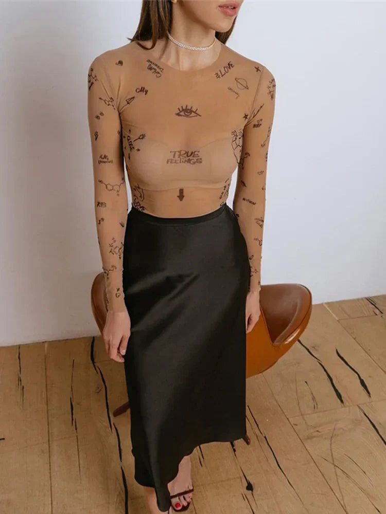JANELLA™ – Moderner bedruckter Mesh-Bodysuit