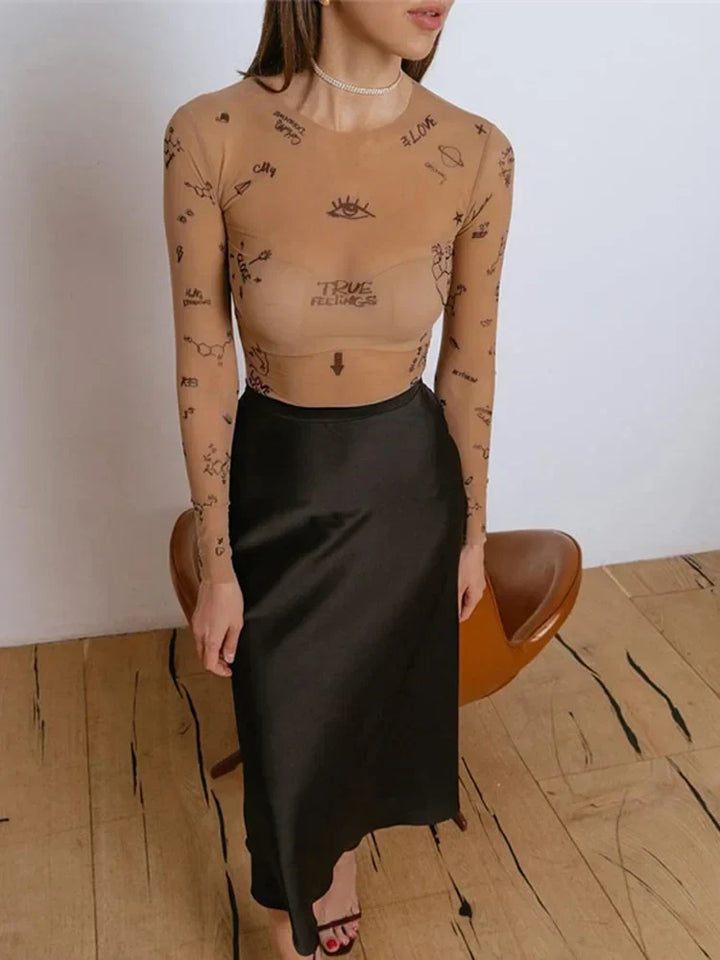 JANELLA™ – Moderner bedruckter Mesh-Bodysuit