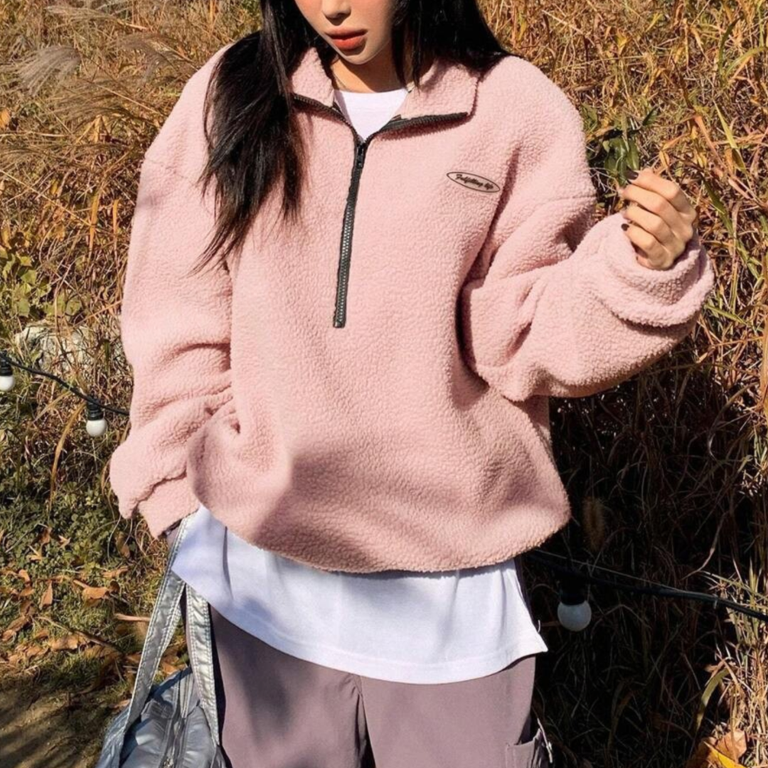 AVALANNA™ - Gemütliches, flauschiges Langarm-Sweatshirt mit halbem Reißverschluss