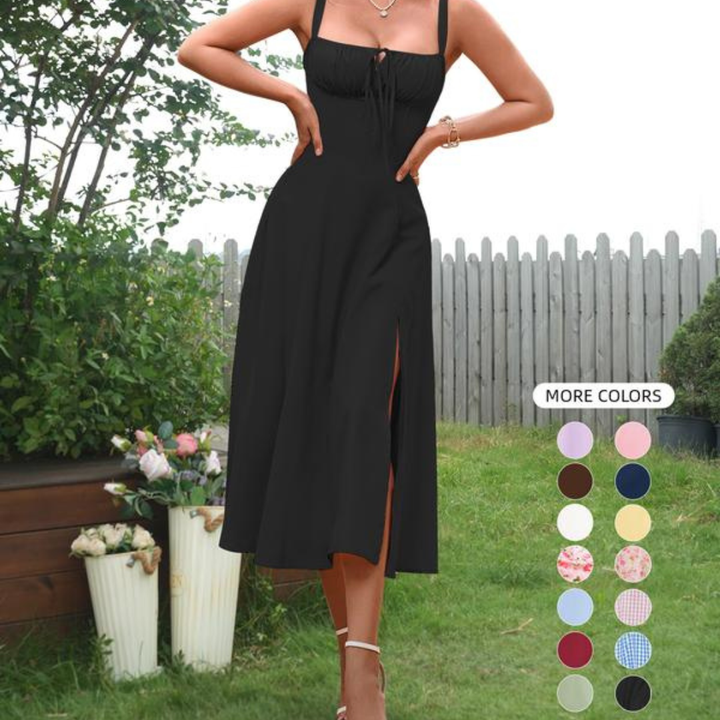 MEGAN™ - Gerüschtes Korsettkleid mit Schnürung vorne und geschlitztem Oberschenkeldetail