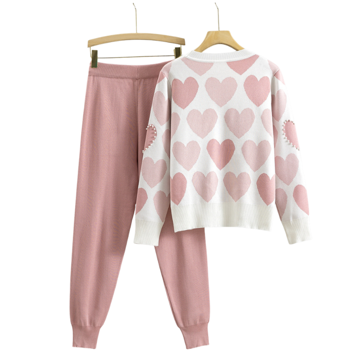EDNA™ – Schickes zweiteiliges Strickset mit Herzmuster