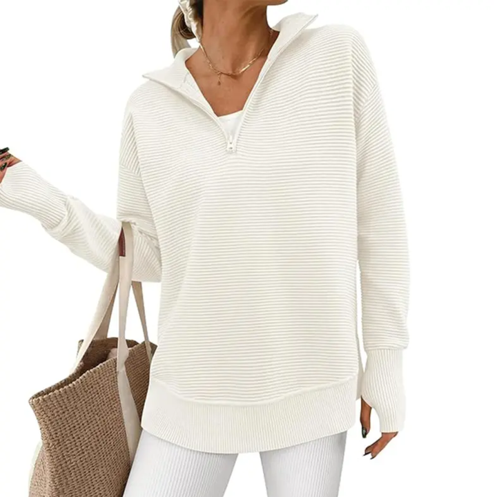 NESSA™ – Kuscheliger gerippter Pullover mit Reißverschlusskragen
