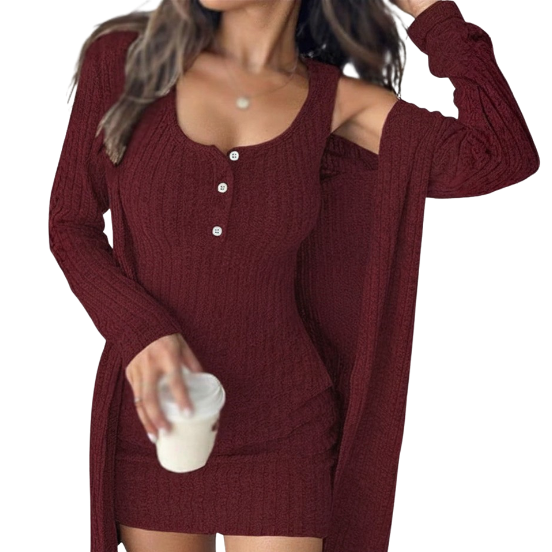JOWEN™ – Geripptes Strick-Trägerkleid-Set