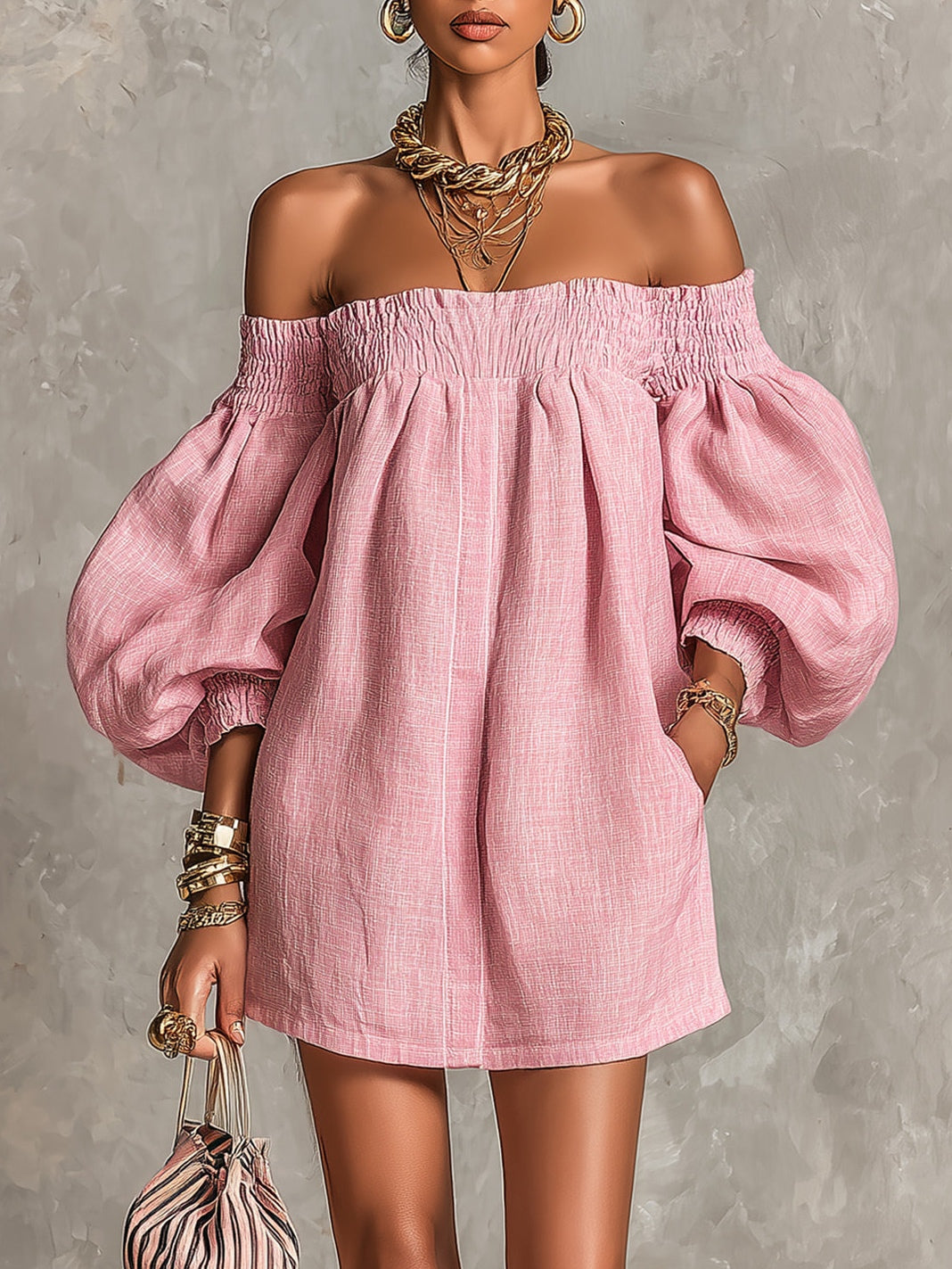 Harper | Rosa Minikleid mit Puffärmeln