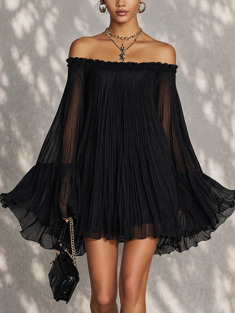Ava | Schwarzes Minikleid mit Glockenärmeln