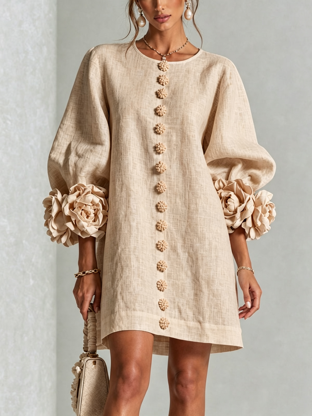Imani | Strukturiertes Minikleid mit Puffärmeln
