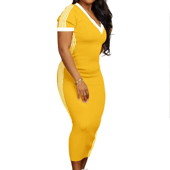 TATUM™ – Lässiges V-Ausschnitt-Kleid mit gestreiften Abschlüssen