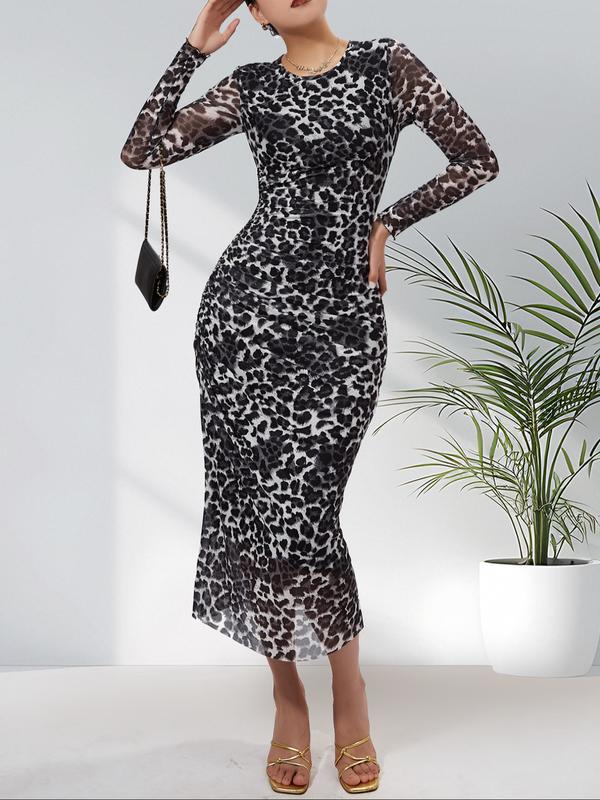 ALIANNA™ – Elegantes Leopardenmuster-Bodycon-Kleid mit Raffungen für Partys