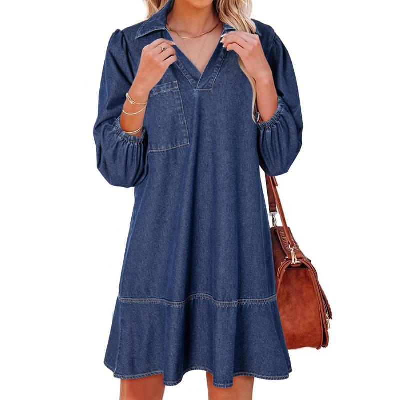 GEMMA™ – Klassisches Soft Washed Denim Kleid mit Puffärmeln